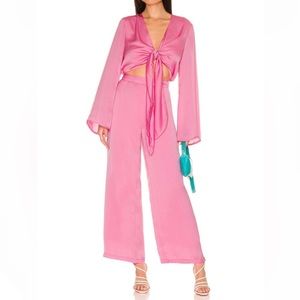 SNDYS Pluto Jumpsuit Size 8 Pink Tie Front Cut Out Wide Leg Party Event Revolve